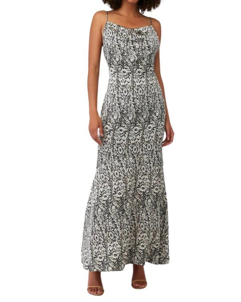 Front of a model wearing a size L Autonomy Maxi Dress in Black/White in Black/White by ELLIATT. | dia_product_style_image_id:339134